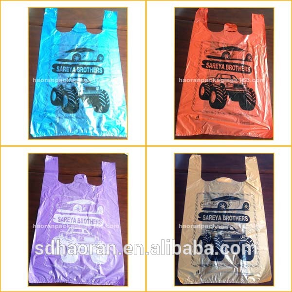 100％バージンhdpeプラスチック製のt- シャツ印刷で買い物袋-包装袋問屋・仕入れ・卸・卸売り