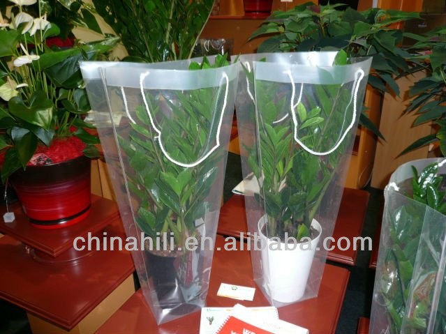 中国製造環境にやさしい印刷をカスタマイズするppのプラスチックのための花のキャリー袋をぶら下げて鉢植え植物袋-包装袋問屋・仕入れ・卸・卸売り