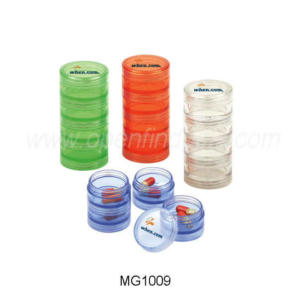 プロモーションプラスチック製の丸い形のピルボックス/case/containermg1009-ピルケース問屋・仕入れ・卸・卸売り