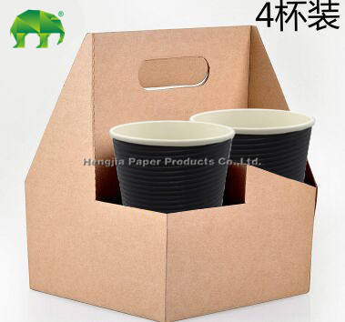 中国高品質4杯クラフト紙のカップホルダー付きハンドル奪うコーヒー-包装袋問屋・仕入れ・卸・卸売り