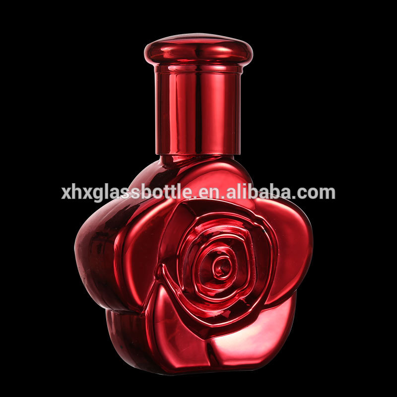 花の形のユニークなデザイン空のフレグランスボトル赤いバラ30ml女性メタリックuv香水のガラスボトル用ボトルパルファム-ボトル問屋・仕入れ・卸・卸売り