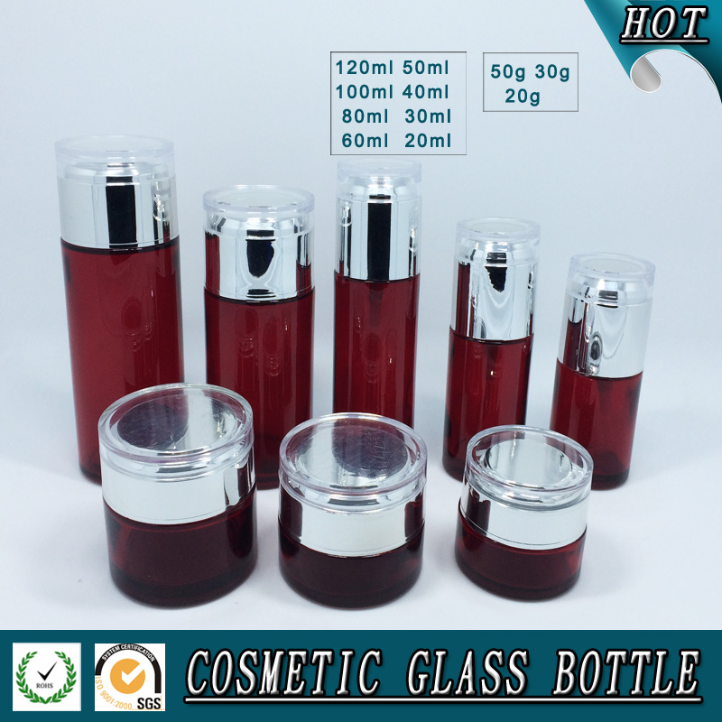 赤色化粧品ガラスポンプボトルとガラスクリーム瓶-ボトル問屋・仕入れ・卸・卸売り