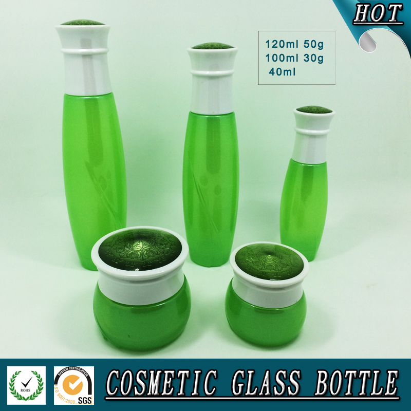 高級化粧品包装緑色化粧品ガラスボトルとフェイスクリームジャー-ボトル問屋・仕入れ・卸・卸売り