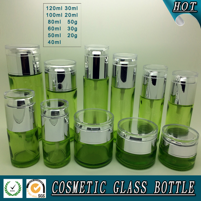 ホットサリング緑赤のガラスの瓶と色のついた化粧品化粧品ガラスびん-ボトル問屋・仕入れ・卸・卸売り