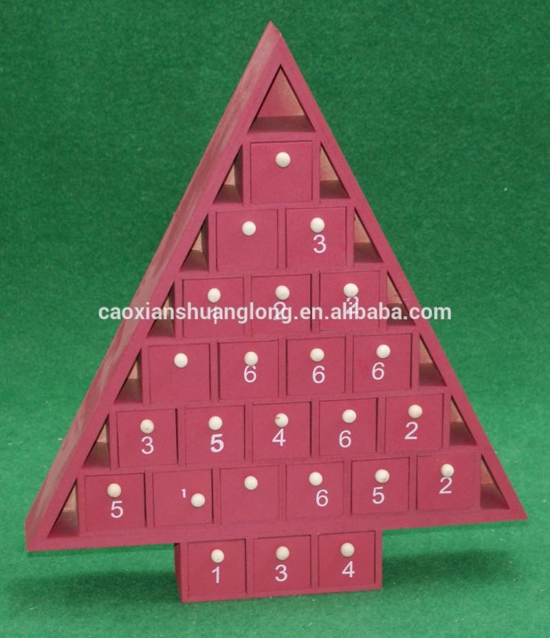 新しいデザインのカスタム2014年クリスマスツリーの形をした木製のアドベントカレンダーのチョコレートボックス-梱包箱問屋・仕入れ・卸・卸売り