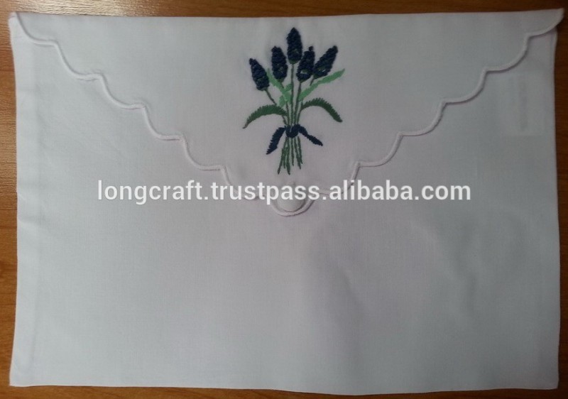 手刺繍白い綿の封筒袋- 設計3-郵送用封筒問屋・仕入れ・卸・卸売り
