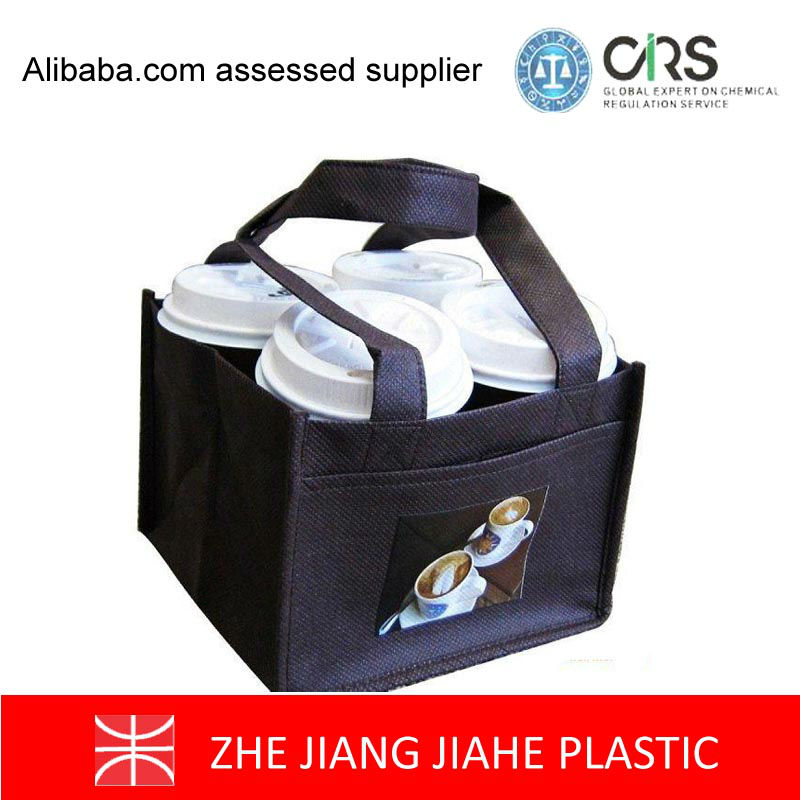 スクリーン印刷のコーヒーカップのバッグプロモーションの簡単なコーヒーキャリアバッグのオリジナル不織布バッグ-包装袋問屋・仕入れ・卸・卸売り