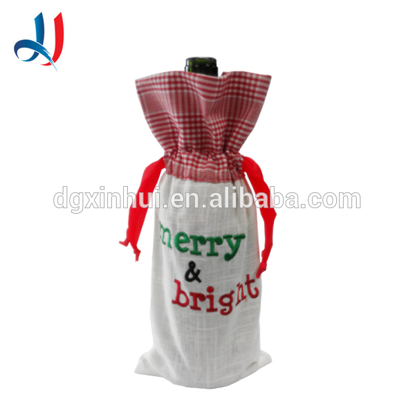 工場直接卸売自然のリネンファブリッククリスマスギフト巾着袋文字列リボン付きボトルのワイン袋-包装袋問屋・仕入れ・卸・卸売り