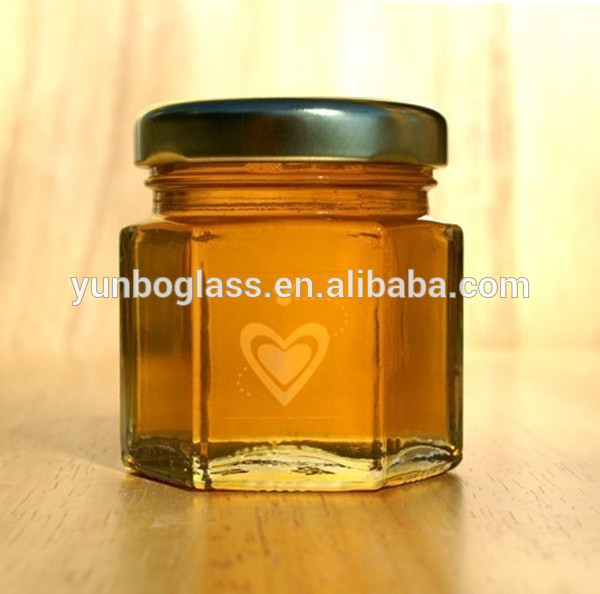 1.5オンス六角形のガラス蓋付きの瓶のための結婚式の好意の蜂蜜-瓶、容器類問屋・仕入れ・卸・卸売り
