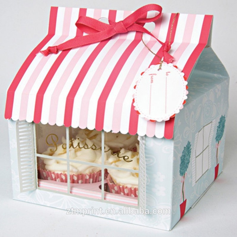 カップケーキボックスpvcウィンドウ家美しい食品包装ボックス-梱包箱問屋・仕入れ・卸・卸売り