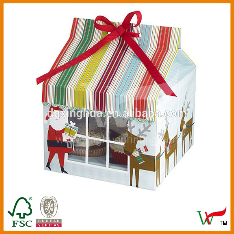 新しいデザインクリスマス2014年の窓付きカップケーキボックス-梱包箱問屋・仕入れ・卸・卸売り