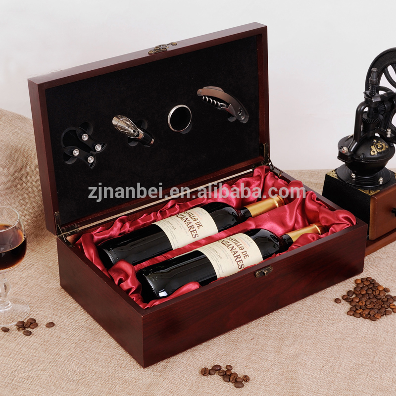 カスタムロゴ2ボトル木製ワインとワインセットギフトボックス-梱包箱問屋・仕入れ・卸・卸売り
