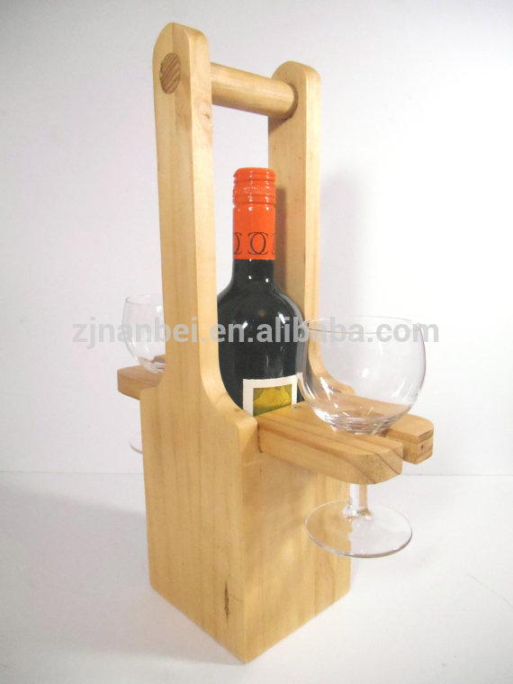 カスタムパーソナライズシングルボトルワインの木キャリア二枚のガラスでトート-梱包箱問屋・仕入れ・卸・卸売り