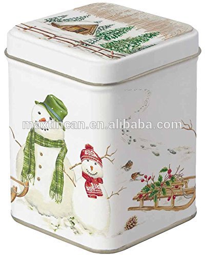 雪だるま田舎の緑の葉茶ブリキの箱-梱包箱問屋・仕入れ・卸・卸売り