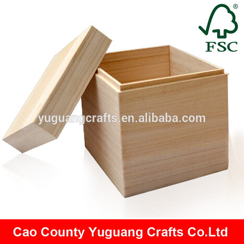 未完桐木材正方形の木製収納ボックス用茶-梱包箱問屋・仕入れ・卸・卸売り