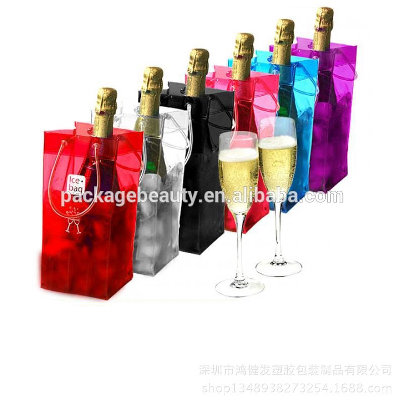 耐久性非毒性クリアpvcプラスチックワイン包装アイスキューブバッグ付きハンドル-包装袋問屋・仕入れ・卸・卸売り