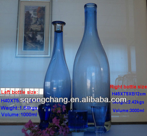 背の高い装飾的な青3000ミリリットル色ガラスのワインボトル-ボトル問屋・仕入れ・卸・卸売り