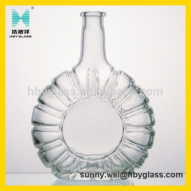 ウイスキー250ml/500ml丸い透明なガラスのワインボトル-ボトル問屋・仕入れ・卸・卸売り