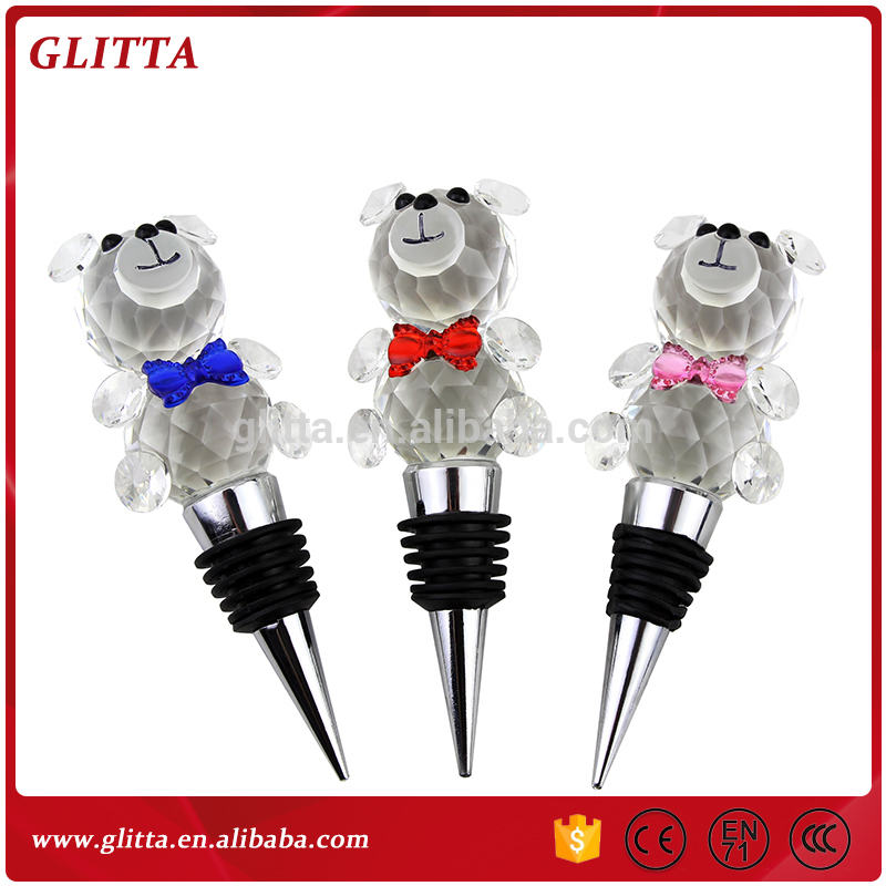 Glittaホット販売クマの形クリスタルヘッドワインストッパー、クリスタルワインストッパー、ガラスワインストッパーws018-ふた、キャップ類問屋・仕入れ・卸・卸売り