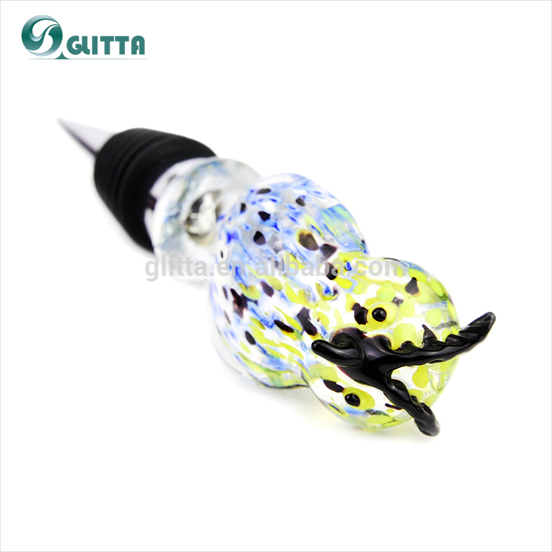 最新デザインの水晶2015glittaワインストッパームラノガラスフクロウの形のワインボトルストッパーws003結婚式の好意のための-ふた、キャップ類問屋・仕入れ・卸・卸売り