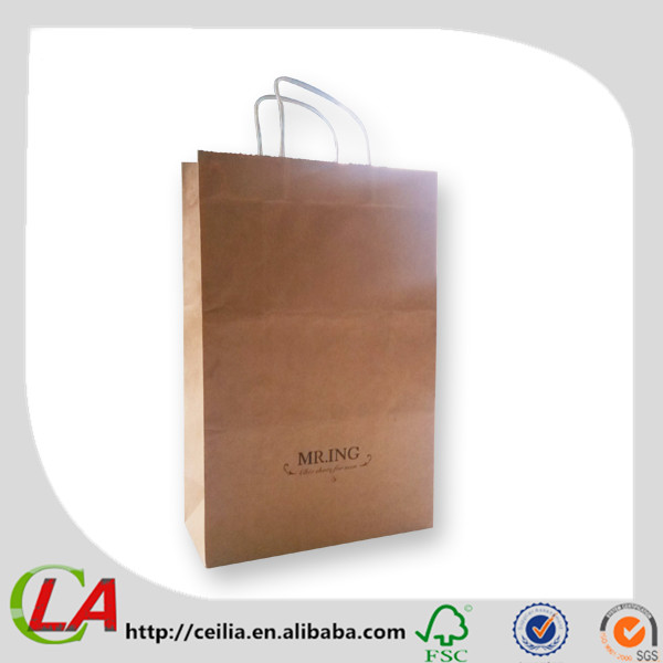 シンプルなロゴ1色印刷クラフト紙のショッピングバッグ-包装袋問屋・仕入れ・卸・卸売り
