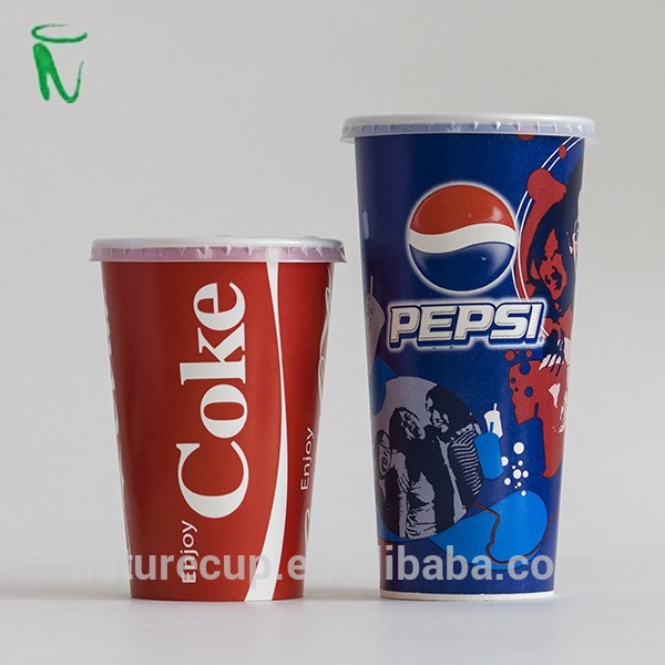 カスタム印刷された紙コップドイペプシカップ冷たい飲み物のコップ蓋つきの12/16オンス-パッケージカップ、ボーリング問屋・仕入れ・卸・卸売り