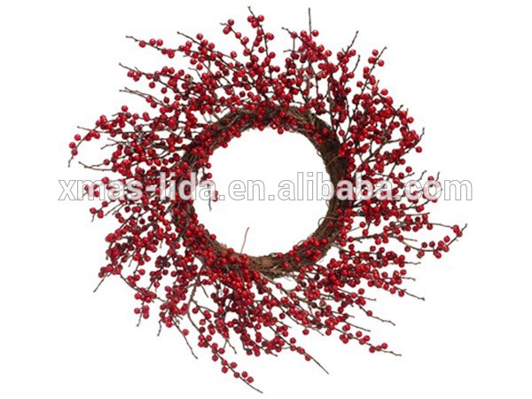 人工的なクリスマスリース赤い果実-装飾用花&花網問屋・仕入れ・卸・卸売り