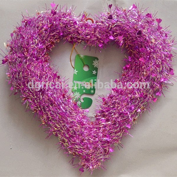 新しいエレガントな虹ペットfushcia/pvc/oppティンセル花輪心臓の形のためのバレンタインデーの装飾-装飾用花&花網問屋・仕入れ・卸・卸売り