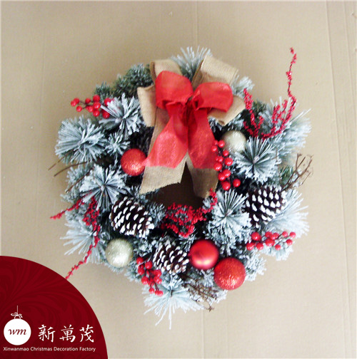植毛24インチ重くジュートちょう結び装飾された混在松屋内クリスマス花輪-装飾用花&花網問屋・仕入れ・卸・卸売り