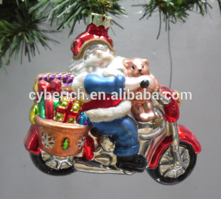 ユニークなデザインクリスマスサンタクロースガラスの装飾のためのバイクに乗る事ツリー-クリスマスデコレーション用品問屋・仕入れ・卸・卸売り