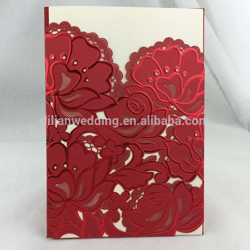 赤い花中国ウェディングカード中国結婚式の招待カード-アンティーク、イミテーション工芸品問屋・仕入れ・卸・卸売り