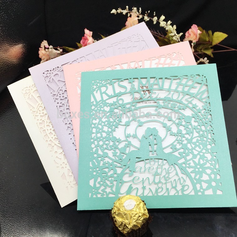 2016 エレガント な パール紙の花レーザー カット結婚式の招待カード-問屋・仕入れ・卸・卸売り