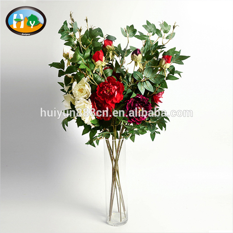 高品質人工的なシャクヤクの花3ヘッド卸売-装飾用花&花網問屋・仕入れ・卸・卸売り