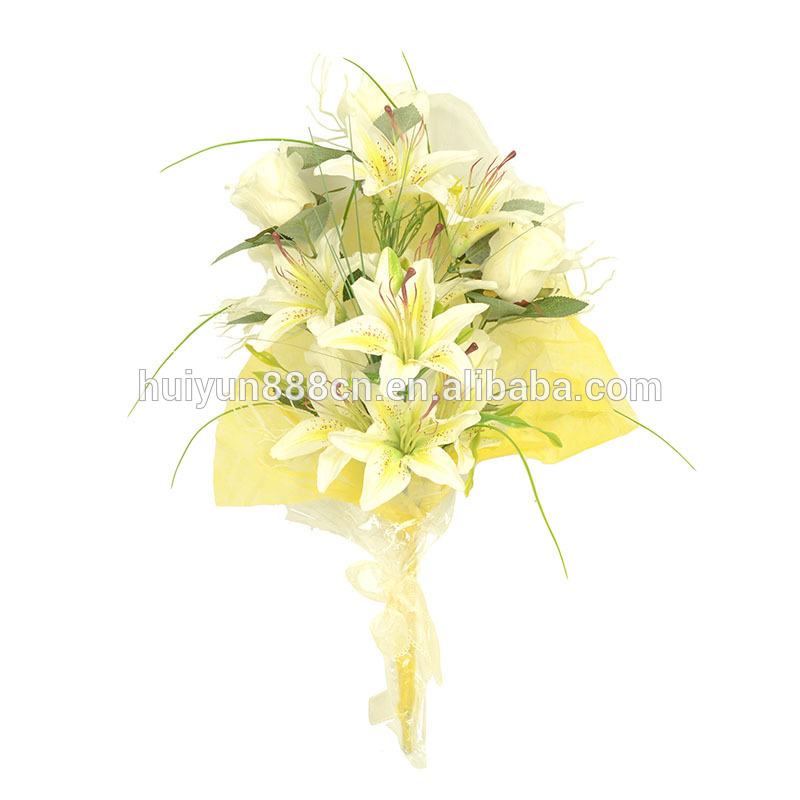 美しいバラのヘッド14混合と小さなユリ造花のアレンジメント-装飾用花&花網問屋・仕入れ・卸・卸売り