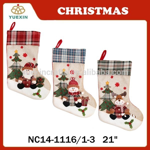 ホットsalechristmasホームデコレーションクリスマスストッキングでマシン刺繍-クリスマスデコレーション用品問屋・仕入れ・卸・卸売り
