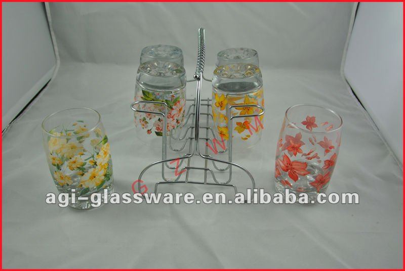 広州工場6個ガラス製品の飲料カップ/ガラス水コップ/デカール付きジュースカップ-ガラス製品問屋・仕入れ・卸・卸売り