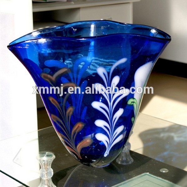 澄んだ青い手吹きムラノアートガラスの花瓶-民芸品問屋・仕入れ・卸・卸売り