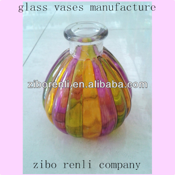ユニークなシングルリブ付きガラス南西スタイルハンド塗装小さな丸いガラス花瓶-民芸品問屋・仕入れ・卸・卸売り