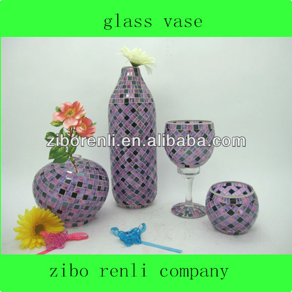 結婚式の好意現代モザイクガラス紫黒手吹きタイプの花の花瓶-民芸品問屋・仕入れ・卸・卸売り