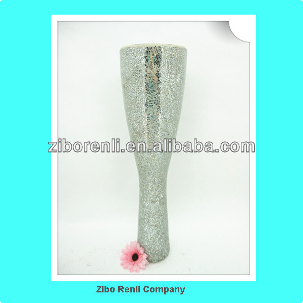 テーブルの装飾中国細身現代モザイククラックルガラス背の高い銀花瓶-民芸品問屋・仕入れ・卸・卸売り