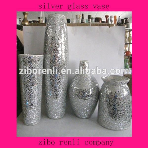 新しい床ガラスヴィンテージスパークリング装飾中国大クラフトモザイク銀花瓶-ガラス製品問屋・仕入れ・卸・卸売り