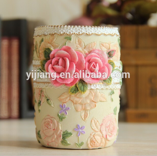 ファッション手塗りフラワー樹脂バラの花瓶ペンホルダーペンコンテナ-樹脂工芸品問屋・仕入れ・卸・卸売り