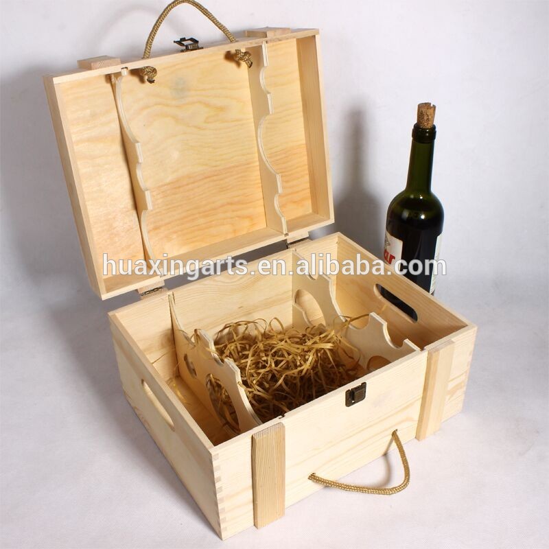 熱い販売安い長方形松天然ハンドル卸売カスタム木製ワイン ボックス-問屋・仕入れ・卸・卸売り