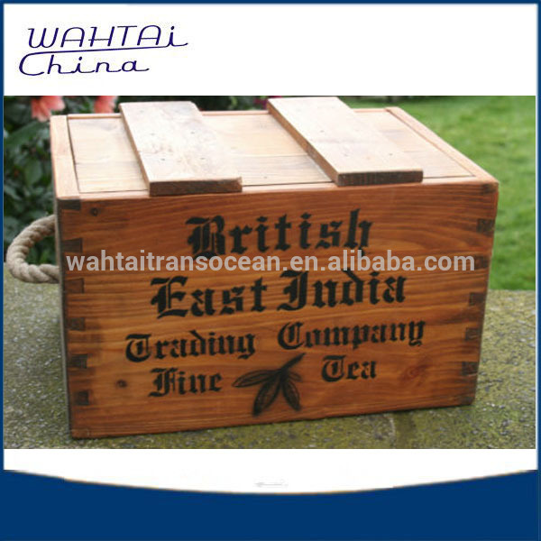 フレンチスタイル素朴な木製ボックス収納スタッキングクレート2サイズでロープ-アンティーク、イミテーション工芸品問屋・仕入れ・卸・卸売り