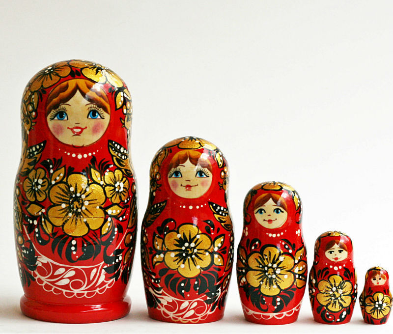 のセット5yoshkar- olaマトリョーシカ人形、 ロシアの木製入れ子人形、 my0504-民芸品問屋・仕入れ・卸・卸売り