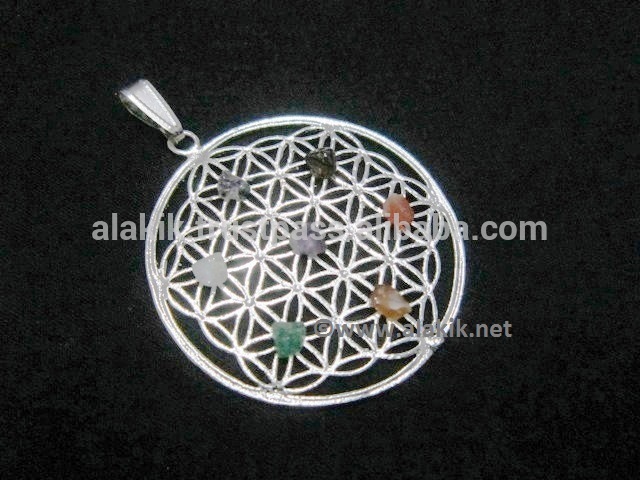 フラット花の生活でチャクラ円形石:卸売チャクラpendant-半貴石工芸品問屋・仕入れ・卸・卸売り