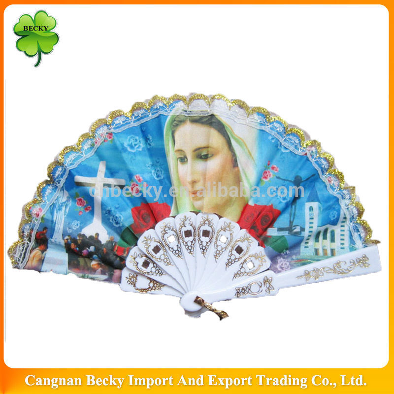 宗教的な高品質のカラフルな聖母マリア美しい手扇子プラスチック-彫刻工芸品問屋・仕入れ・卸・卸売り