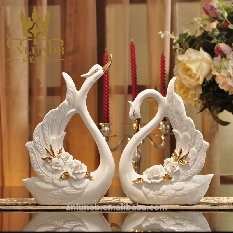 液体ゴールド磁器白鳥像ハンド塗装セラミック白鳥彫刻と結婚カップルスワン置物結婚式ロマンチックな贈り物-問屋・仕入れ・卸・卸売り