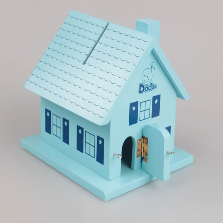 ウッド/木製ハウス形状コイン銀行、貯金箱でロック-貯金箱問屋・仕入れ・卸・卸売り