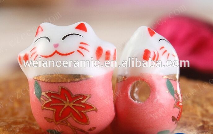 ピンクラッキー猫ビーズメイドのセラミック用ブレスレット-彫刻問屋・仕入れ・卸・卸売り